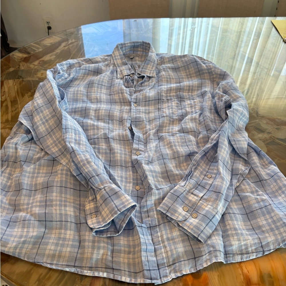 Peter Millar Light Blue Plaid Casual Shirt